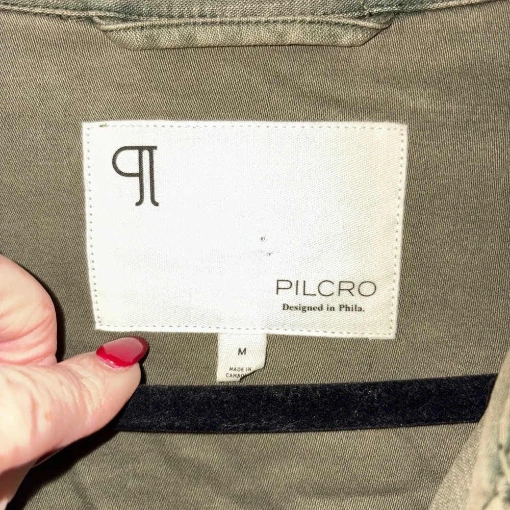 Anthropologie Pilcro Embroidered Utility Cropped Jacket Olive Medium Boho - Picture 6 of 8